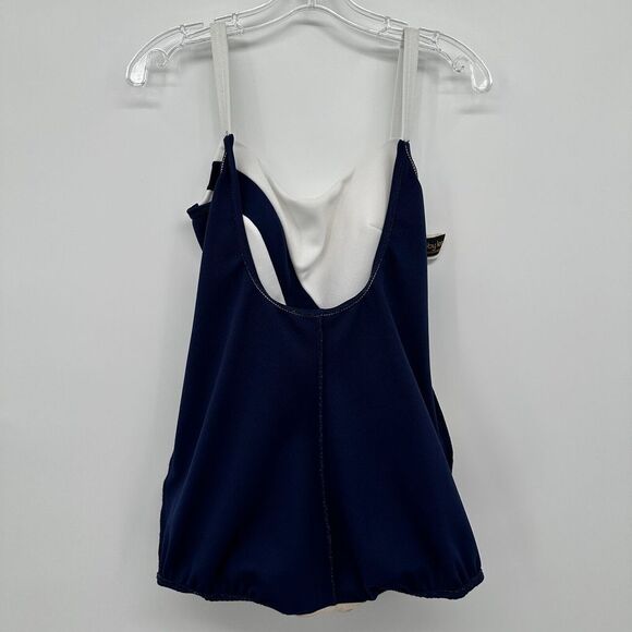 Vintage 60s Swimsuit Size 12 Front Skirt‎ Union Label One Piece Blue White USA - Picture 6 of 14